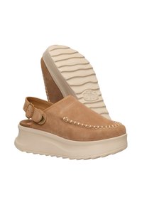 HEYDUDE DELRAY CLOG SUEDE - CLOGS - Sandales compensées - tan tan