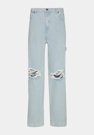 Heledad sinine teksad, millel on mugav lõige, kahte suurt kärpega knee augud ja sirged jalad. Minimalistlik riistvara ja nähtamatud taskud.