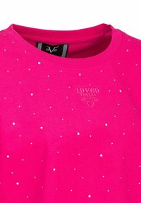 Fuchsia Sweatshirt mit Rundhalsausschnitt, verziert mit kleinen Strasssteinen und einem bestickten Logodetail in der Mitte.