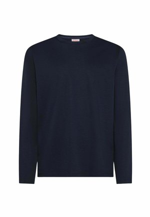 T-shirt a maniche lunghe blu navy realizzato in cotone morbido, con scollatura a girocollo e vestibilità rilassata. Design minimalista senza motivi o dettagli visibili.