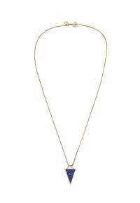 Guldtonet kædedevne med en trekantet lapis lazuli vedhæng. Vedhænget har en glat finish med subtile guldstænk.