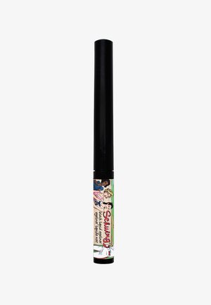 Eyeliner liquide noir avec un design cylindrique. Présente une étiquette colorée en cartoon et un capuchon noir brillant. Ne contient pas de texture visible.
