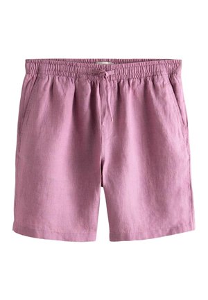 Hellviolette Freizeithose mit elastischem Bund, verstellbarem Kordelzug und zwei Seitentaschen vor weißem Hintergrund.