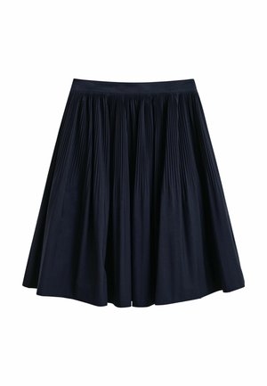 Gonna midi plissettata blu navy scuro con una cintura fitted e tessuto morbido e fluente.