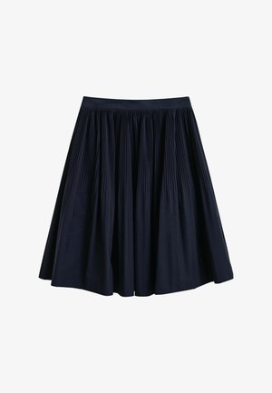Gonna midi plissettata blu navy scuro con una cintura fitted e tessuto morbido e fluente.