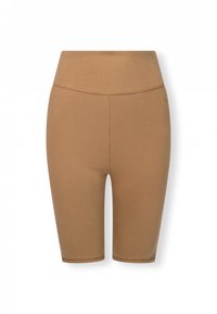 Pantaloni da ciclismo marroni realizzati in un tessuto liscio e elastico. Presentano una vita alta e cuciture piatte per il massimo comfort. Dettaglio del logo minimale.