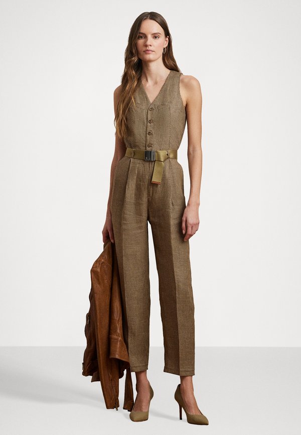HOUNDSTOOTH BELTED LINEN JUMPSUIT - Jumpsuit4
