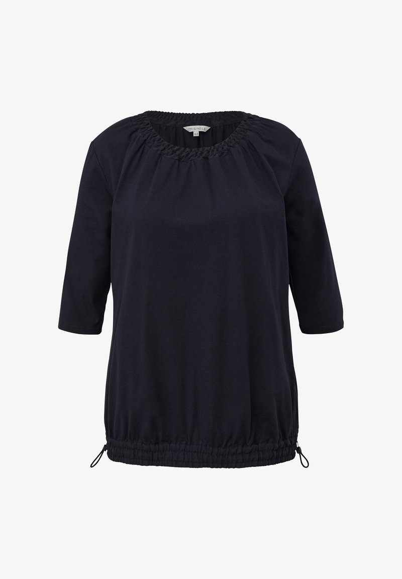Námořnická modrá, krátký rukáv, top s nařaseným výstřihem a nastavitelním stahovacím lemem. Vyrobeno z měkké látky s volným střihem.