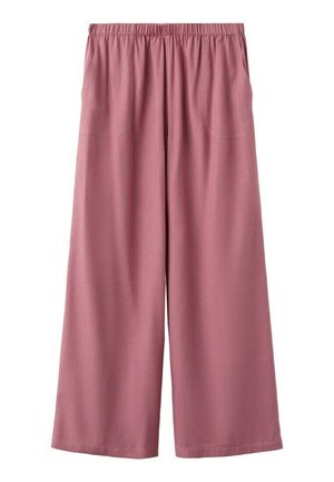 Pantalones de pierna ancha en color malva con cintura elástica y bolsillos parche delanteros, confeccionados con una tela suave y fluida para mayor comodidad.