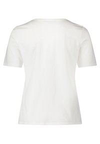 T-shirt blanc à manches courtes avec un col rond, fabriqué en coton lisse, présentant un design simple et classique sans embellissements.