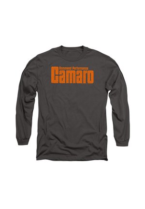 Dunkelgraues Langarmshirt mit orangefarbener Aufschrift "Command Performance Camaro" mittig auf der Brust.