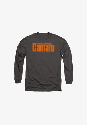 Dark gray long-sleeve shirt with orange text "Command Performance Camaro" centered on the chest.