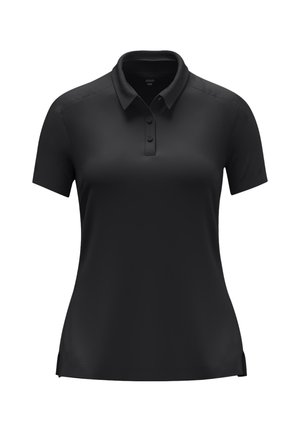 Polo noir à manches courtes avec col et trois boutons sur le devant, conçu avec des fentes latérales à l'ourlet.