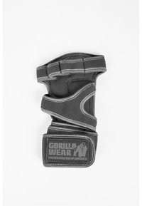 Gant de soutien du poignet gris en tissu texturé, avec des straps réglables et des coutures renforcées, doté d'un patch logo affichant "GORILLA WEAR."