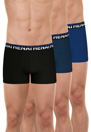 Caleçons boxers disponibles en trois couleurs : noir, bleu foncé et marine. Fabriqués en tissu doux avec une taille élastique arborant un texte de logo contrastant.