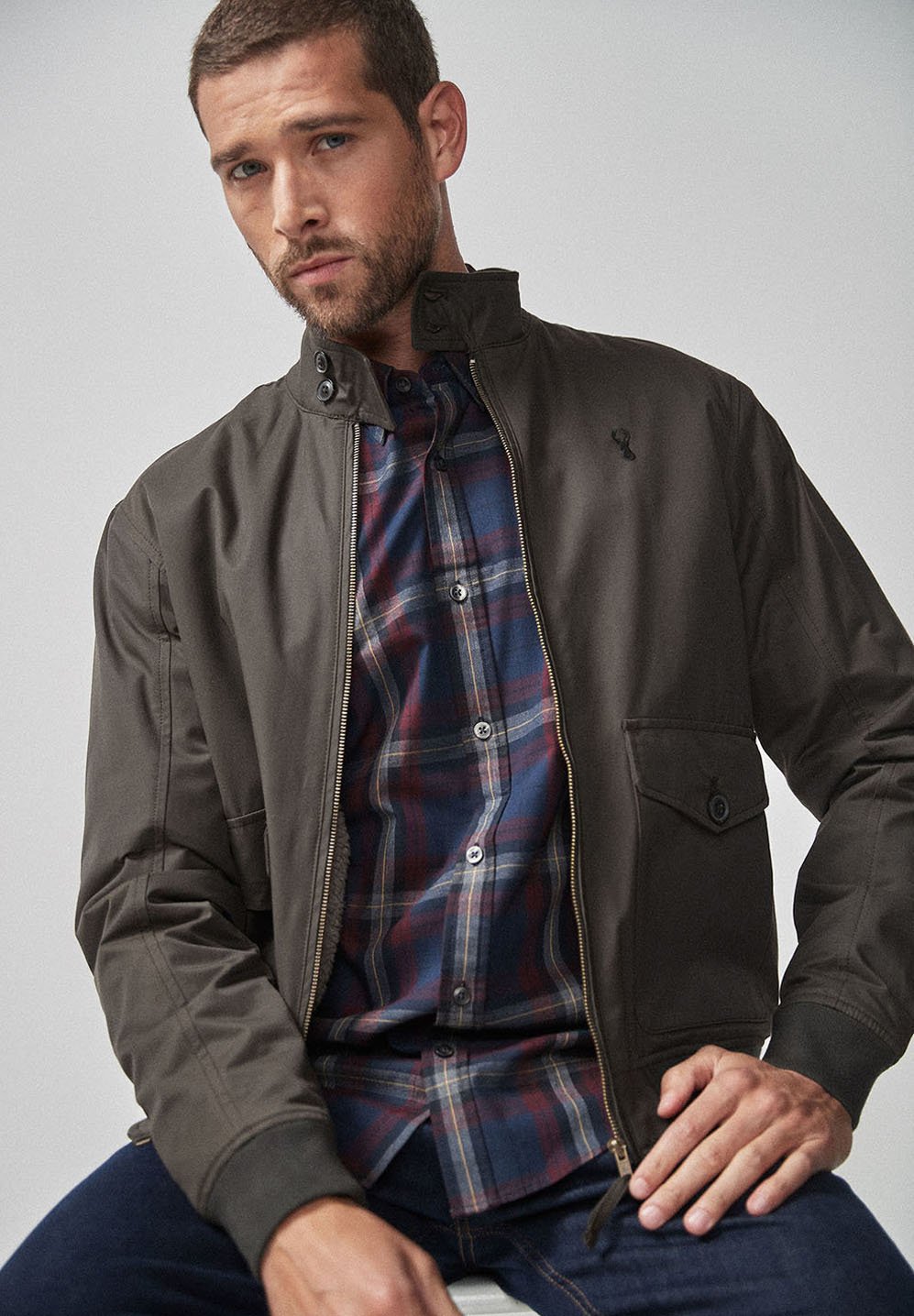 Next NAVY BORG LINED HARRINGTON JACKET 