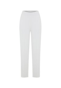 Witte strakke broek met een soepele, elastische tailleband, een rechte pijpdesign en twee verticale naden aan de voorkant. Geen zakken of versieringen.