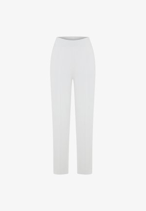 Witte strakke broek met een soepele, elastische tailleband, een rechte pijpdesign en twee verticale naden aan de voorkant. Geen zakken of versieringen.