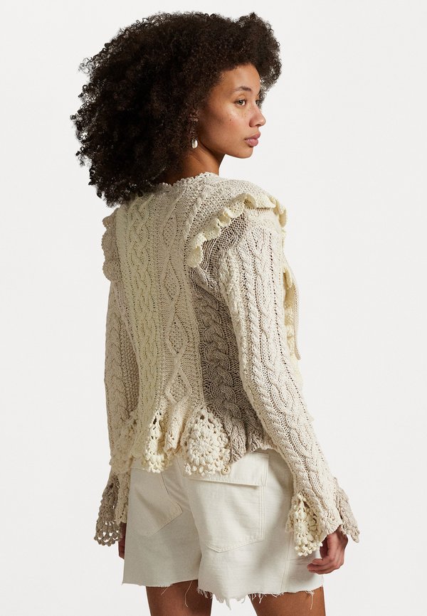 MIXED STITCH TIE FRONT CARDIGAN - Cardigan - cream multi4