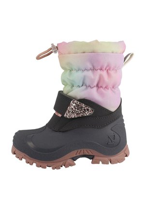 Wasserdichte Stiefel mit einem schwarzen unteren Abschnitt, pastellfarbigem Farbverlauf am oberen Teil, verstellbarem Kordelzug und glitzerndem Schnallenakzent.