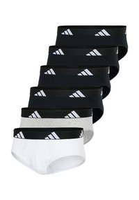Herrenunterhosen-Set in Schwarz, Weiß und Grau. Weiche Baumwollmischung mit einem kontrastierenden schwarzen elastischen Bund mit weißen Logoakzenten. Sieben Paar enthalten.