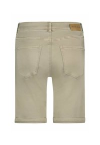 Beige denim shorts met een rechte snit, omgeslagen zoom, twee achterzakken en een leren bruin label aan de tailleband.