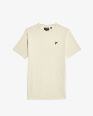 Μπεζ κοντομάνικη μπλούζα με στρογγυλή λαιμόκοψη και μικρό κίτρινο λογότυπο πουλιού στο αριστερό μέρος του στήθους από την Lyle & Scott.