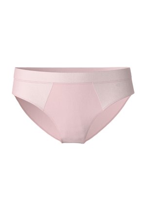 Slips in morbido cotone rosa chiaro con fascia in vita senza cuciture e lati dalla texture morbida, presentano un taglio classico a slip e senza motivi visibili.