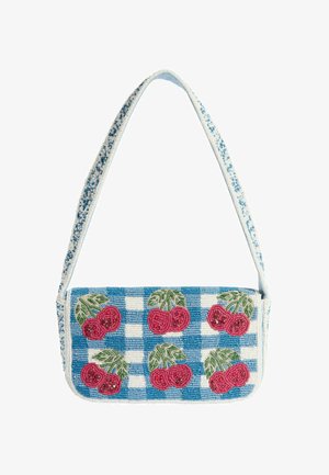 Love & Roses, HAND BEADED SHOULDER BAG . - Handbag - blue cherry gingham