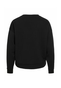 Plain black long-sleeve crewneck sweatshirt, shown from the back, with ribbed cuffs and hem on a white background.