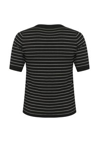 T-shirt a maniche corte a righe bianche e nere con collo rotondo. Tessuto liscio con vestibilità rilassata e tasche laterali.