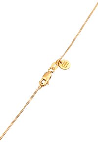 Guldplateret kædearmbånd med en delikat tekstur, der har en lobstertygge og et lille cirkulært mærke med indgraveringen "Eli."
