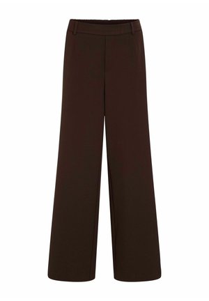 Brown wide-leg trousers made of soft fabric, featuring an elastic waistband and side pockets. The design includes a straight-cut shape.