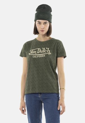 ALLOVER ET PRINT DEVANT LEOPARD - T-shirt imprimé - kaki