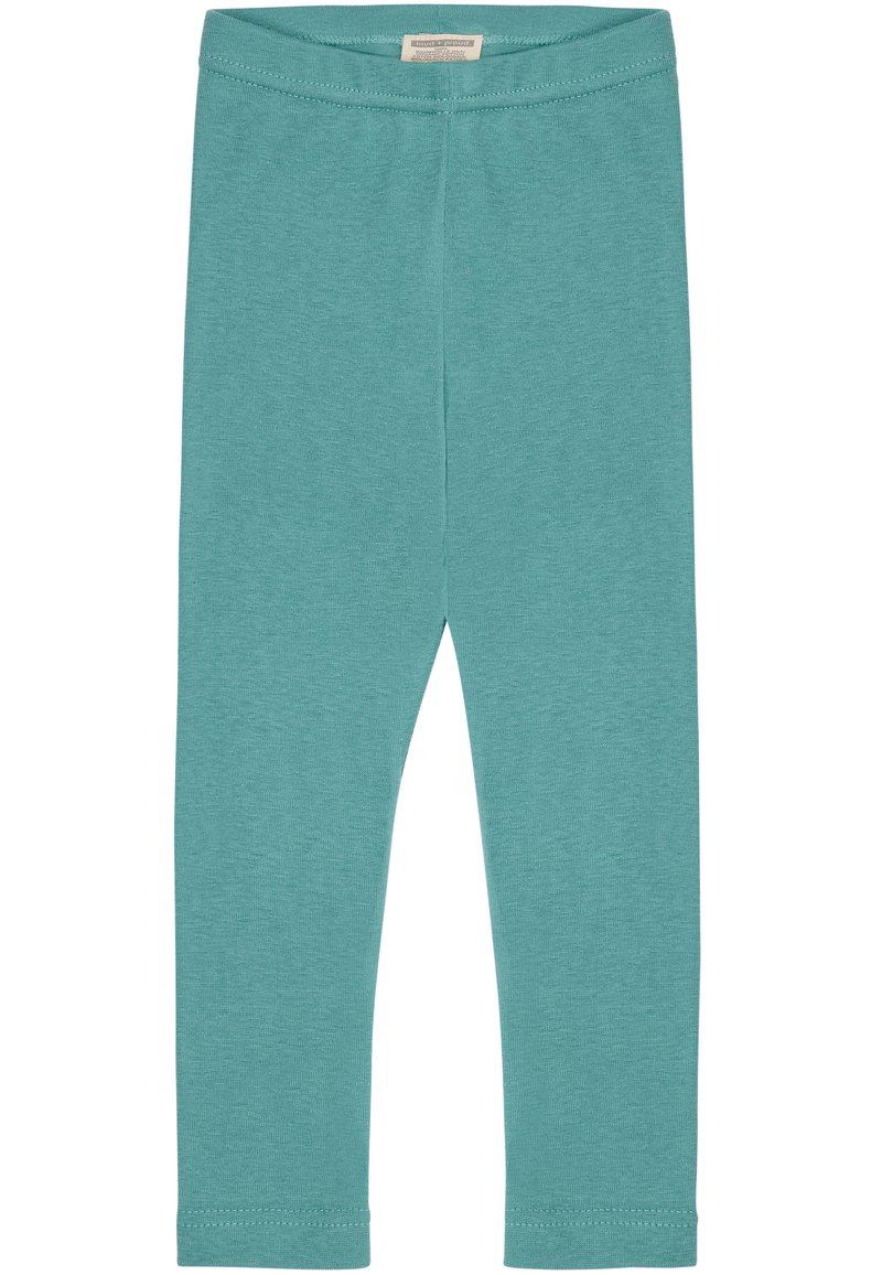 Teal leggings van zacht, rekbaar materiaal met een gladde textuur. Heeft een basic, aansluitend ontwerp en een tailleband voor comfort. Geen zichtbare patronen.