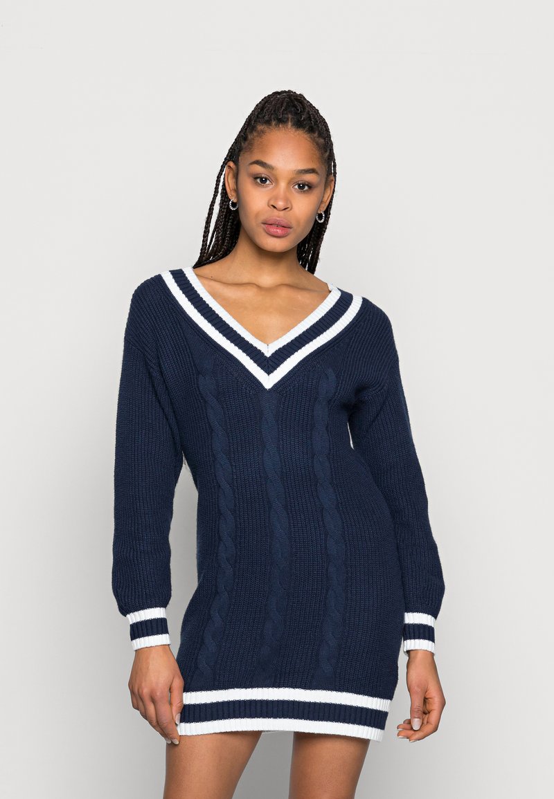 Hollister Co. VARSITY WEBEX DRESS Jumper dress navy with white