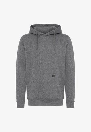 Grå pullover hoodie lavet af blødt bomuldsblandingsmateriale. Har en hætte med snor, frontlomme i kengurustil og ribbede manchetter med et lille logo-tag.