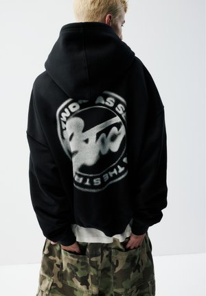 PULL&BEAR, STWD GRAPHIC HOOD SWEATSHIRT IN SUEDE - HOODED - Sweat à capuche - black