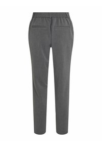 Grijze op maat gemaakte broek met een slim fit, elastische tailleband en twee achterzakken, vervaardigd uit een textuurstof.