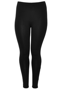 Zwarte leggings van een gladde, rekbare stof met een aansluitend ontwerp, voorzien van een hoge tailleband en een naadloze uitstraling.