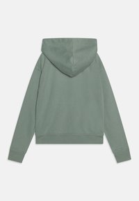 Jasnozielona bluza z kapturem, z regulowanym sznurkiem, ściągaczami przy rękawach i dole, miękka w dotyku, o luźnym kroju. Brak widocznych wzorów z przodu i kieszeni.