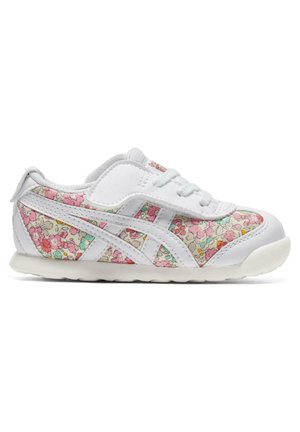 Hvid sneaker med blomsterprint i pink, gul og grøn. Designet med snørebånd foran og struktureret gummisål.