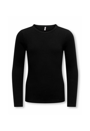 Long-sleeve black shirt made of ribbed fabric with a crew neck. Features a fitted design and smooth texture, suitable for layering.