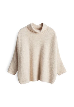 Beige coltrui gemaakt van textuurgebreide stof, met driekwartmouwen en een oversized pasvorm met een ontspannen silhouet.