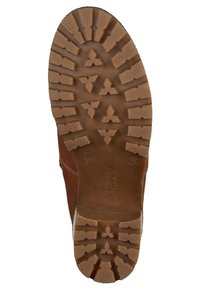 Semelle de chaussure marron avec des crampons profonds, des motifs triangulaires et le nom de la marque "remonte" embossé au centre.