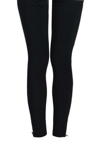 Zwarte leggings gemaakt van rekbare stof, met een slim fit en enkellengte. Glad oppervlak zonder zichtbare patronen of hardware.