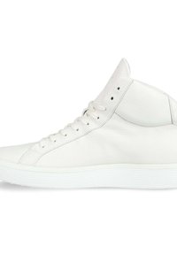 Baskets hautes en cuir blanc avec surface texturée, lacets sur le devant et semelle épaisse en caoutchouc.