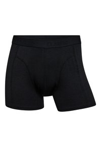 Sorte boxer shorts lavet af blødt stof, med en tætsiddende elastik der er præget med "CLAUDIO," samt en glat overflade med minimalt antal sømme.