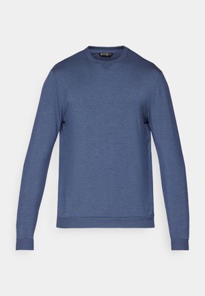 Blauwe langmouwen crewneck sweatshirt gemaakt van een gestructureerde stof. Kenmerkt zich door ribgebreide manchetten en een zoom met subtiele branding aan de onderkant.