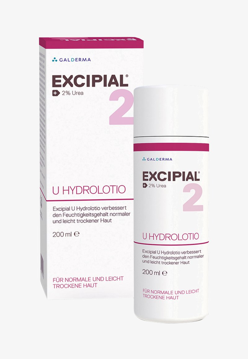 Excipial 2% Urea Hydrolotion 200ml bottle and box, moisturizing lotion for normal and slightly dry skin by Galderma.